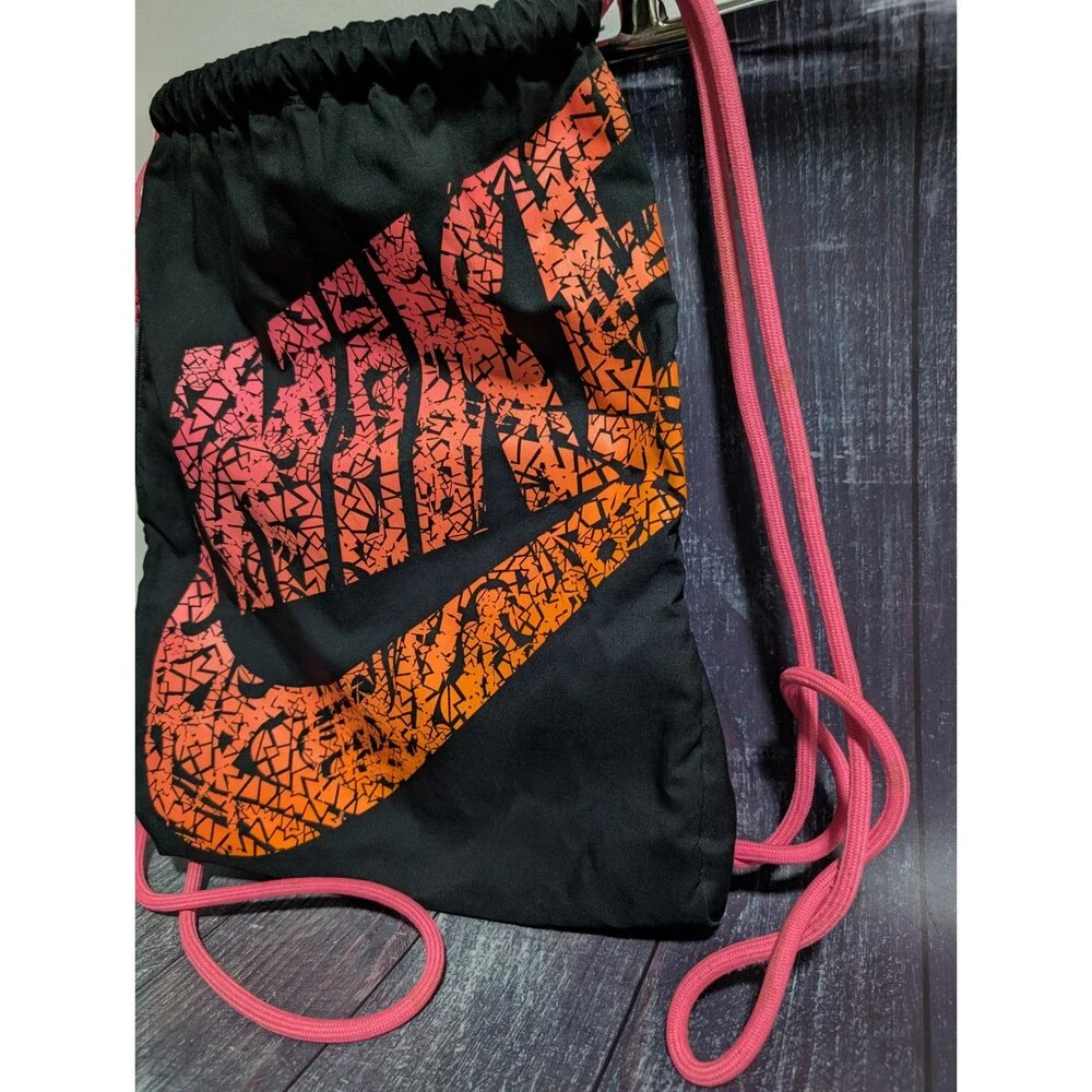 Nike Drawstring Bag Backpack Cinch Sack Teal & Pink Rope Zip Pocket EUC!
